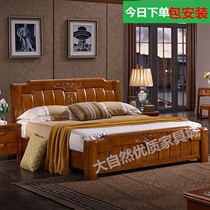 Chinese Oak 2 m 2 2 m double bed air pressure high box bed with drawer storage bed master bedroom furniture solid wood bed