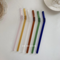 ok holiday*ins retro color high temperature resistant glass straw high boron silicon stirring stick elbow sucker