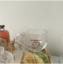 ok holiday*Korean style ins love large breakfast cup glass milk tea cup girls large capacity water cup