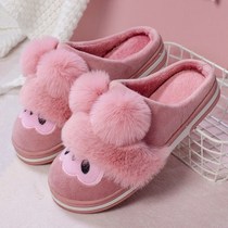 New cotton slippers men and women couples warm and cute soft soles anti-slip plug cartoon net red winter home shoes