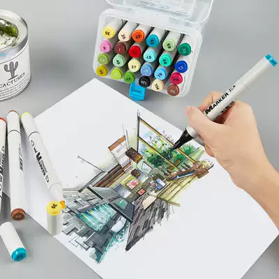 Beginner oily double-headed color microphone pen 12 24 36 48 60 color primary school students with hand-painted design animation