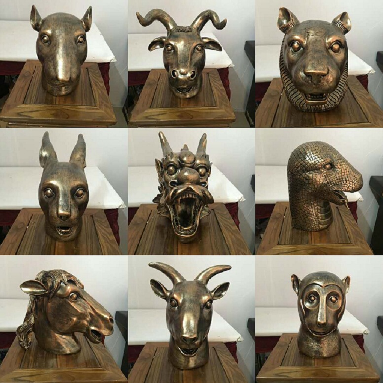 The Twelve Zodiac Animals of Yuanmingyuan: Rat, Ox, Tiger, Rabbit, Dragon, Snake, Horse, Sheep, Monkey, Rooster, Dog, Pig Animal Head Ornaments and Crafts