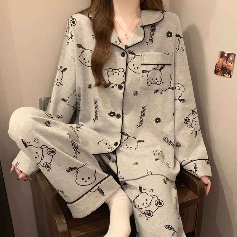 Cartoon Cute Long-Sleeved Cardigan Pajamas for Women New Spring, Autumn and Winter Thickeneded Cotton Home Clothes Set 2026 New Style