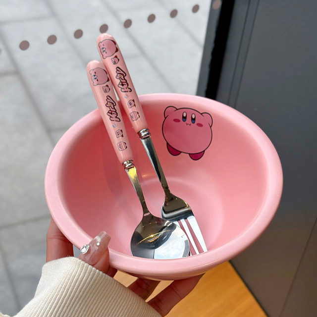 Spoon fork cute cartoon ceramic handle stainless steel