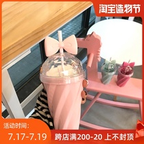 Japanese cute pink girl soft heart sister Korean version pink bow straw water cup Student summer handy cup