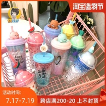 Net red summer broken ice cup Gradient color cooling drink ice cool water cup Soft sister girl heart student cute straw cup