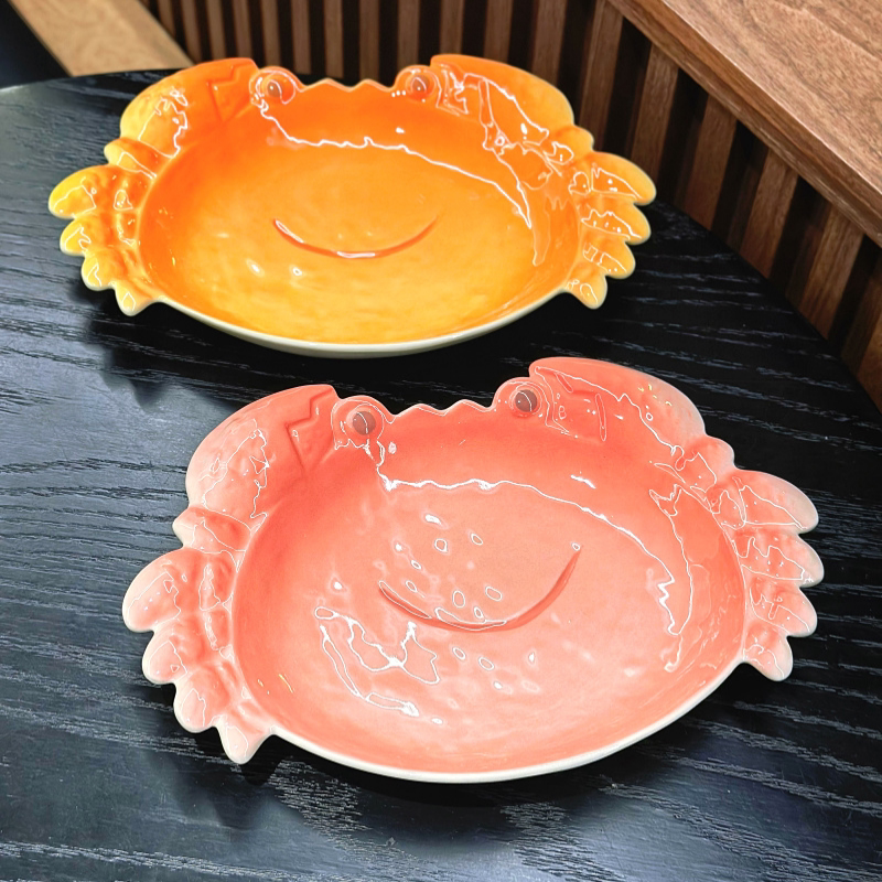 Cute Embossed Underglaze Seafood Crab Ceramic Tableware Household Rice Bowl Fruit Salad Plate Exquisite Housewarming Gift