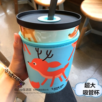 Office large capacity cartoon overlord ceramic cup Creative with straw Breakfast tea coffee Birthday gift Water cup