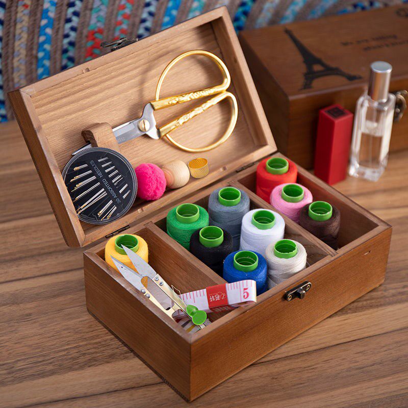 Sewing box High-quality sewing box household high-end set multi-functional storage high-end wedding dowry solid wood box