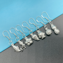 999 pure silver earring with female foot silver ear hook raising earhole silver ear decoration fashion carp Peanut Angel National Wind Ear Pendant