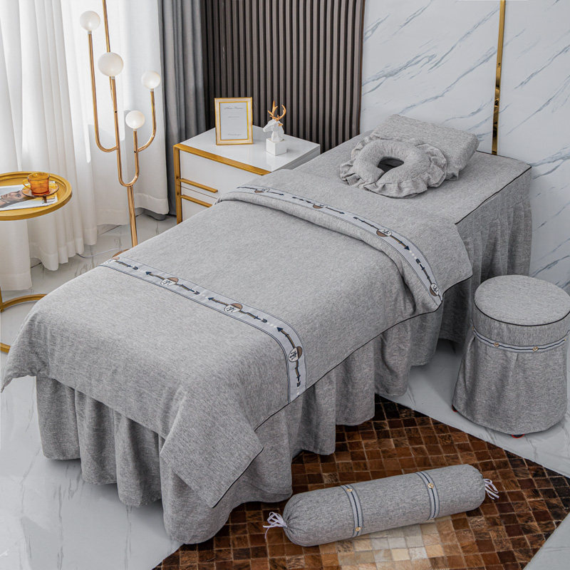 New pure cotton linen minimalist beauty bed cover four sets upscale shambolic bed cover massage bed linen customized pro-skin-Taobao
