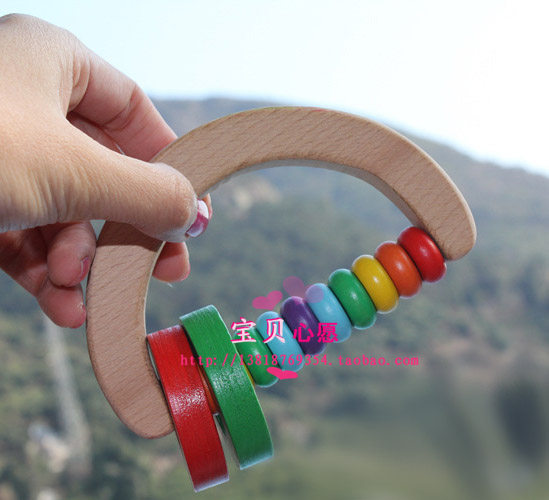 Baby Wish Exported to Germany Semicircle Linglong Bell Rainbow Wooden Hand Rattle Musical Toys for Infants