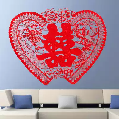 Wedding wedding supplies living room windows personality dragon and phoenix stickers bedside wedding room decoration press doll red double joy stickers