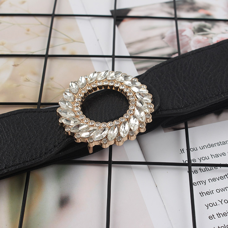 PU Leather High Elastic Wide Belt for Women Stretch Waist Belt for Dress Autumn Stretch Women Belts White Red Pearl Buckle Belt