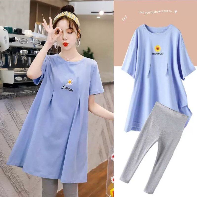 Maternity wear summer suit fashion T-shirt 2021 short-sleeved top summer Western style tide mom net red summer short-sleeved