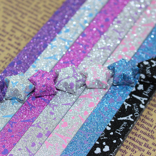 Flash Drilling Star Folding Paper Bright Pink Star Note Lucky Stars Origami Paper Tube Handmade Paper