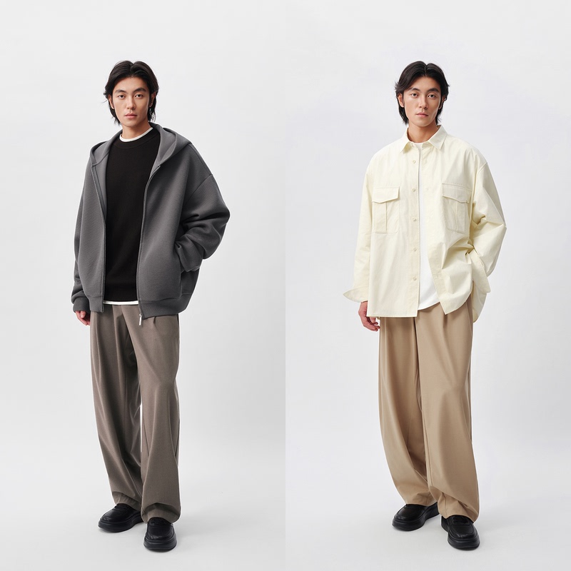 Men's Dress Pants with a Draped Straight-Leg Double-Pleat Design, Three-Dimensional Tailoring, Comfortable and Versatile for Commuting, Available in 3 Colors