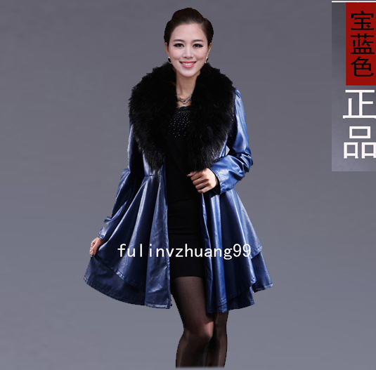 Mùa thu 2018 giả da cừu Hông da cáo lông cổ áo dài phần da váy váy nữ áo gió có kích thước lớn áo khoác da nữ zara