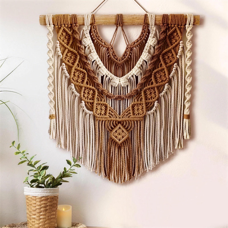 Bohemian Style Handmade Woven Tapestry Wall Hanging for Living Room Decoration in Guesthouse Background Wall, Wall Hanging with Tassels Bohemian Style Handmade Woven Tapestry Wall Hanging for Living Room Decoration in Guesthouse Background Wall, Wall Hanging with Tassels
