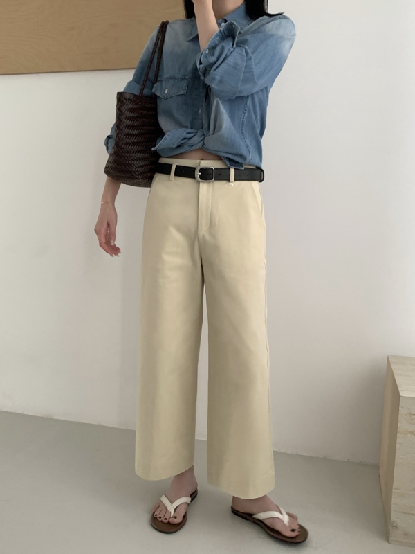Korean Style Mid-High Waist Casual Pants 2026 Spring Hot-Selling Versatile Slimming Straight-Leg Pants Cropped Pants for Women P8086