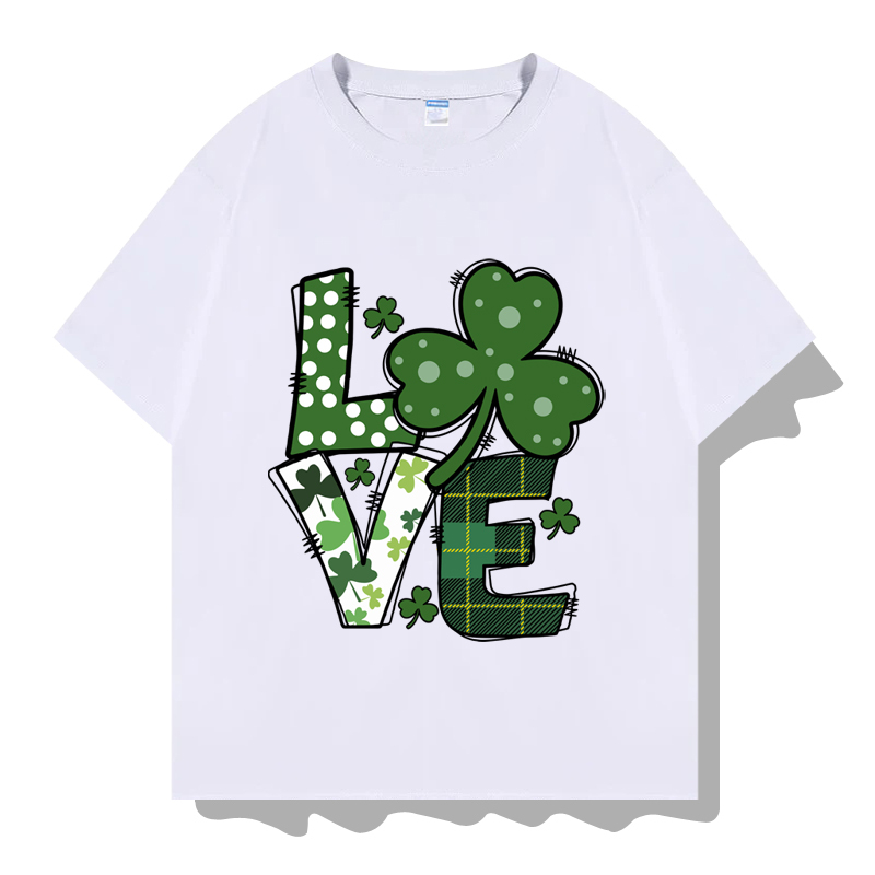 I Love Ireland I Love Ireland Shamrock Pattern Printed Short-Sleeved T-Shirt Clothing Base Layer Shirt