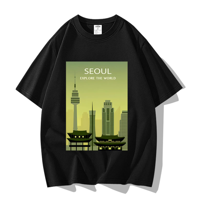 Korea's Capital Seoul Iconic Buildings City Landmarks Tourism Short-Sleeved T-Shirt Clothing Half-Sleeve