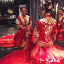 High-end handmade pan gold embroidery new Xiuhe clothing Malay clothing Dragon and Phoenix coat Emperor Chinese wedding dress long-sleeved Su embroidery Cheongsam