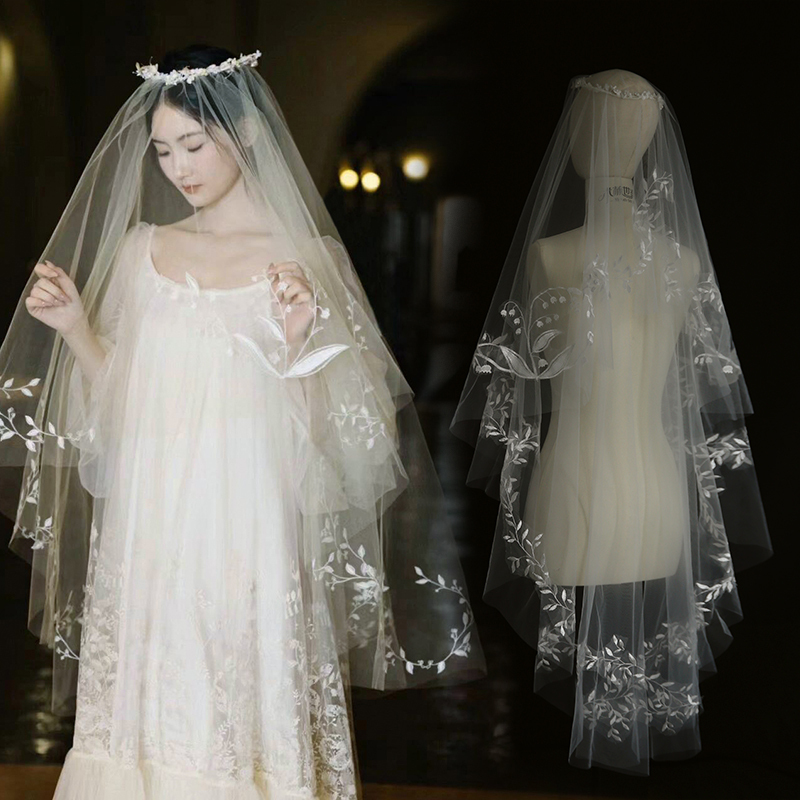 Bridal Wreath, Wedding Veil, Similar Style to Yu Ai, Vintage Fairy-Like Forest Style, Travel Photography Lace Accessories for Marriage Registration