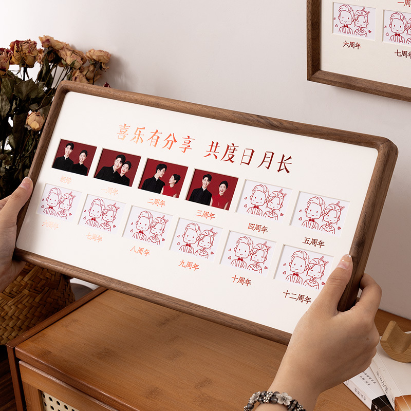 Wedding Anniversary Photo Frame with Red Background, 2inch Photos, Registration Photo, Couple's Love Anniversary Gift Display Stand