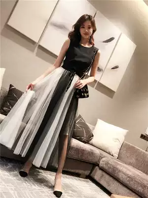 2020 spring and summer new Hong Kong flavor yarn skirt a-line skirt high waist mid-length version of thin mesh pleated skirt tutu