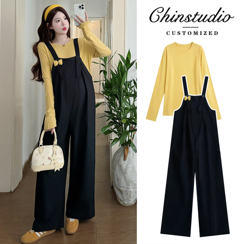 Maternity Spring Outfit Set 2026 New Style Overalls Two-Piece Set Casual Lazy Style Pregnant Mom High-End Wear Spring and Autumn Season