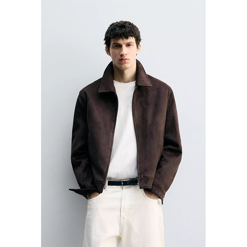 2025 Autumn/Winter New Men's Clothing Suede Texture Slim Fit Straight Jacket Faux Suede 3548150 800