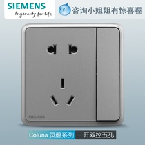 Siemens switch socket gray large panel open double control five holes two three plug household power supply 86 type dark spirit Yun