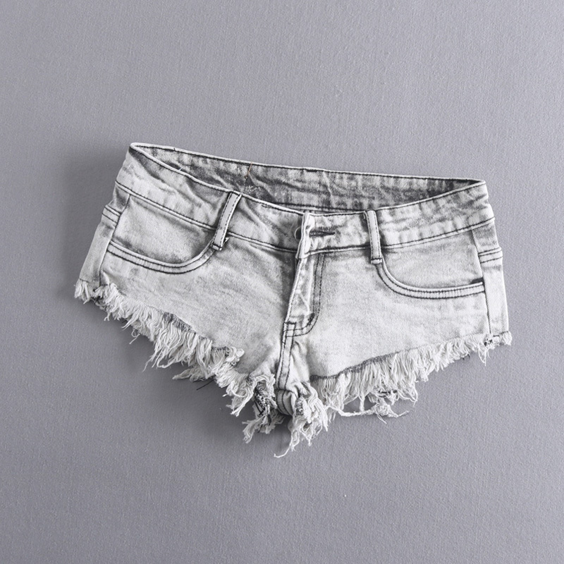 European and American Summer New Women's Ultra-Short Retro Low-Waist Frayed Hem Hip-Lifting Hot Pants Triangle Denim Shorts