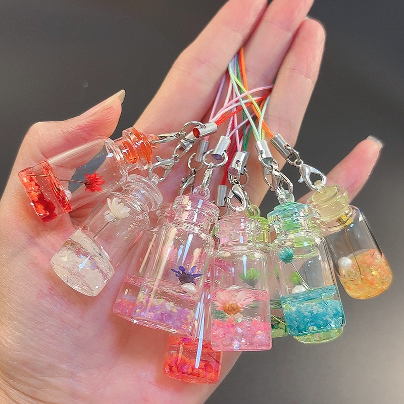Glow-In-The-Dark Glass Dried Flowers in a Wishing Bottle DIY Phone Case Handmade Keychain Hairpin Ornament Decoration
