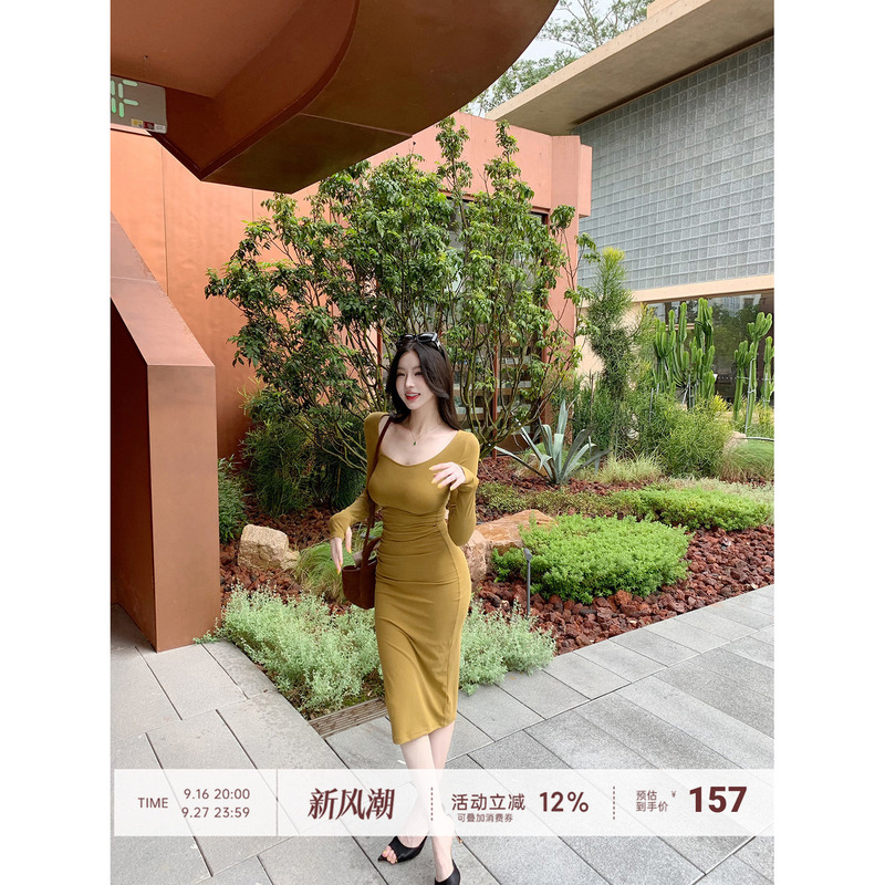 【Farte Shop】Vanilla Dusk Green Lyocell Irregular Collar Dress Women's Spring and Autumn Mid-Length Dress 【Farte Shop】Vanilla Dusk Green Lyocell Irregular Collar Dress Women's Spring and Autumn Mid-Length Dress