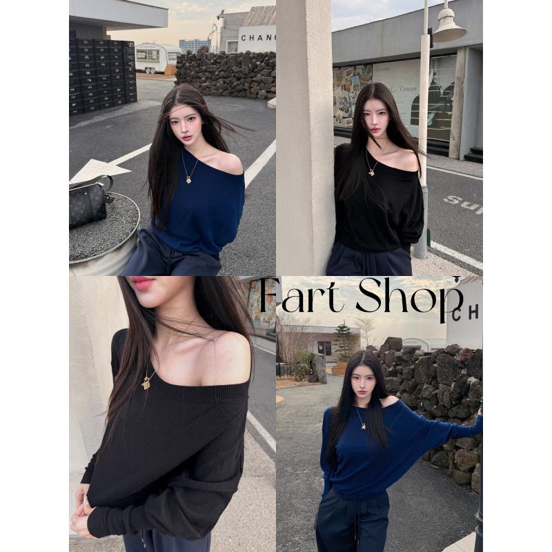【Fart Shop】Light Rain Season Wool Batwing Sleeve Loose Off-Shoulder T-Shirt for Women, Spring and Summer Short Top 【Fart Shop】Light Rain Season Wool Batwing Sleeve Loose Off-Shoulder T-Shirt for Women, Spring and Summer Short Top
