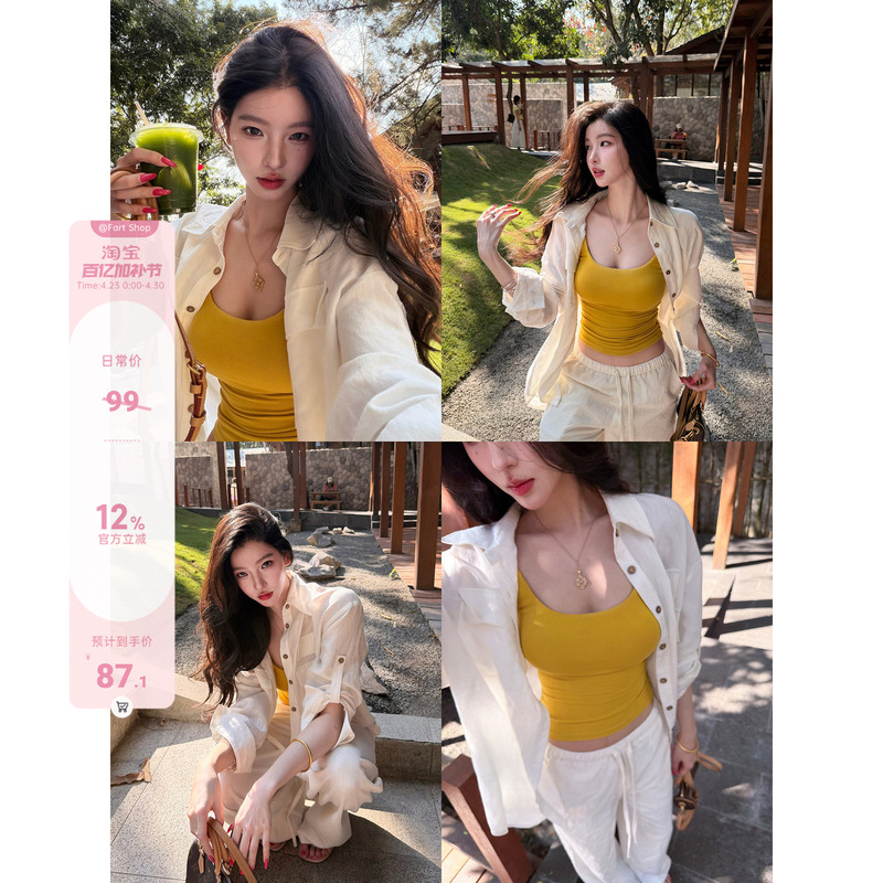 【Fart Shop】Clear Sky in the Daytime Lyocell/Linen Loose White Shirt for Women Spring and Summer Relaxed Top