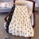 Bow print skirt for women in summer, retro, sweet, big swing, A-line skirt, elastic waist, slim mid-length skirt