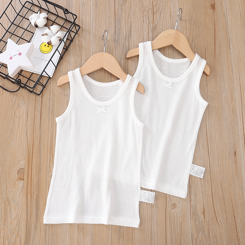 2021 New pint small white series Men's girls Summer mesh hollowed-out cotton thin children cross-bar vests undershirt