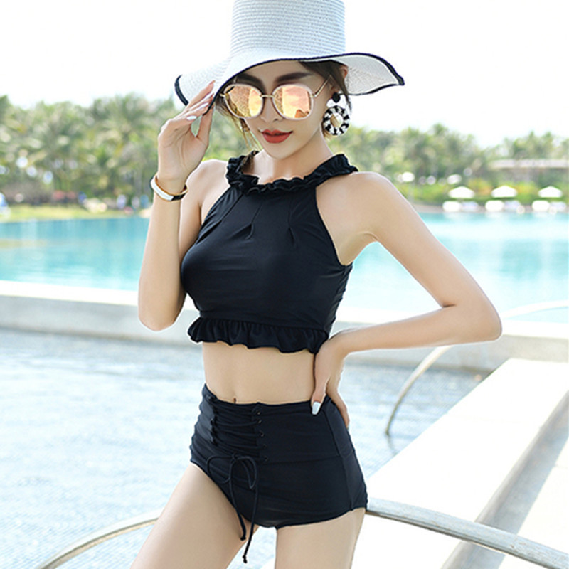 Student Two-style swimsuit Women's conservative Chater Black spa Two sets of covered belly Sexy small breasts for a swim suit