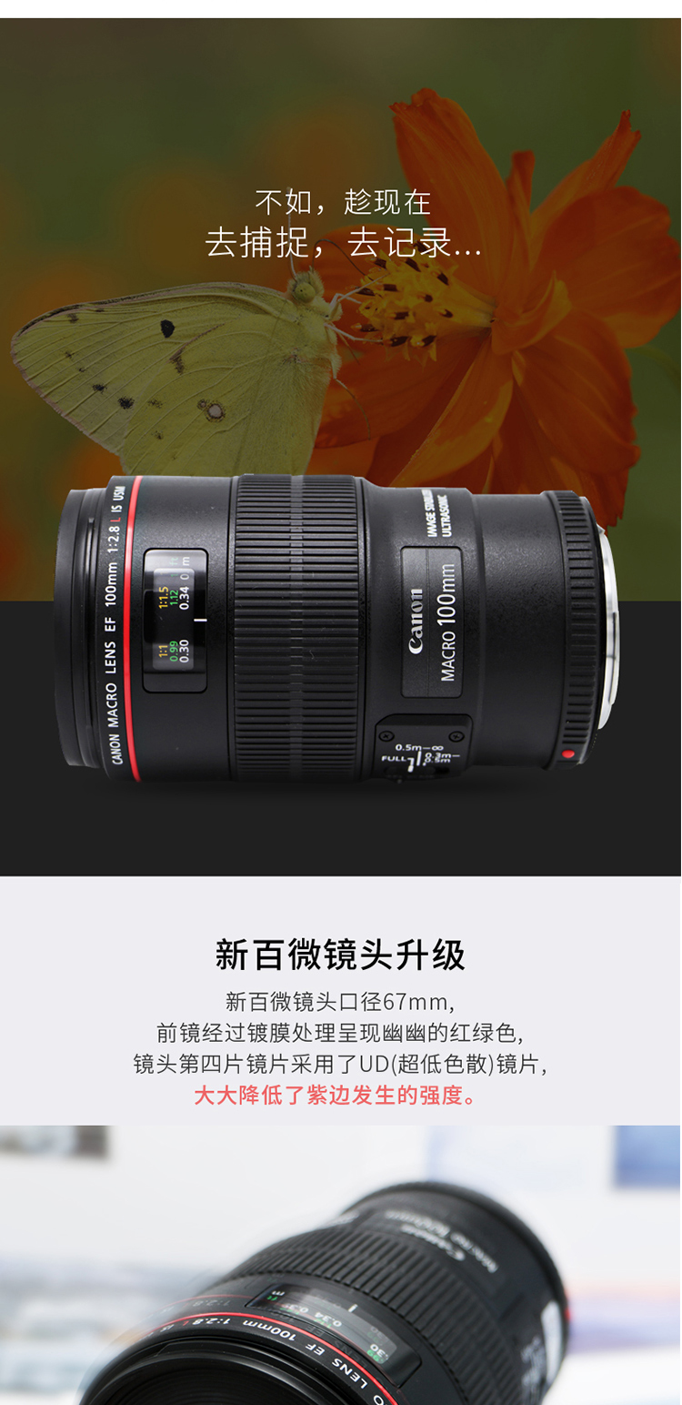 Ống kính Canon EF100MM F / 2.8L IS USM macro ống kính cố định trăm micro mới để đảm bảo nhập chính hãng