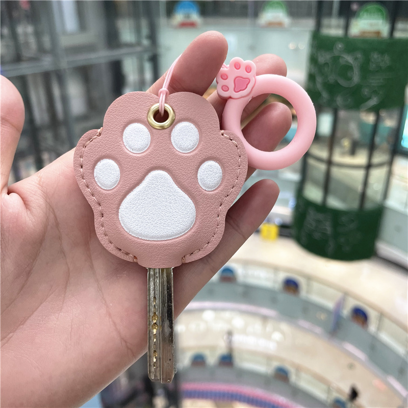 Cartoon cat claw key chain pendant personality cute creative female home elevator protective case access control card holder key set