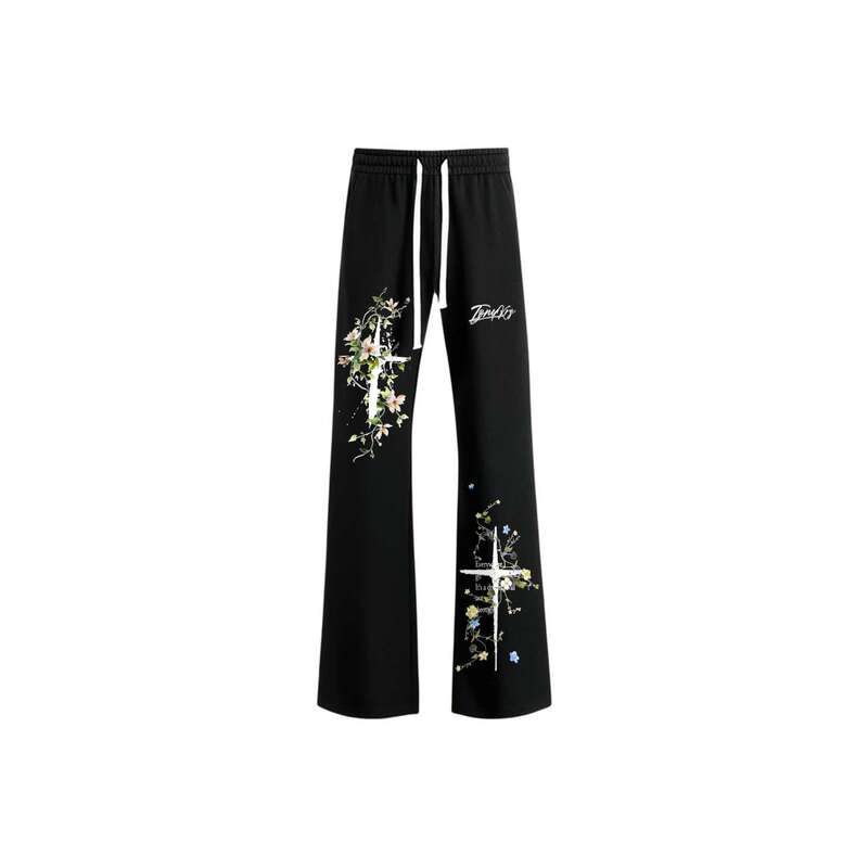 Tldv American High Street Fashion Flared Floral Vine Graffiti Cross Pattern Letter Print Casual Pants Tldv American High Street Fashion Flared Floral Vine Graffiti Cross Pattern Letter Print Casual Pants