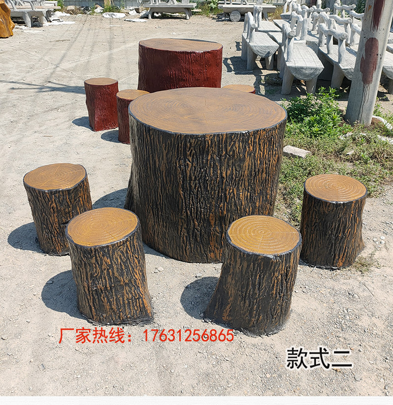Cement Imitation Wood Table Stools Outdoor Landscape Small Items Table And Chairs Combined Round Table Custom Wind Scenic Spot Leisure Tree Pier Chair Characters
