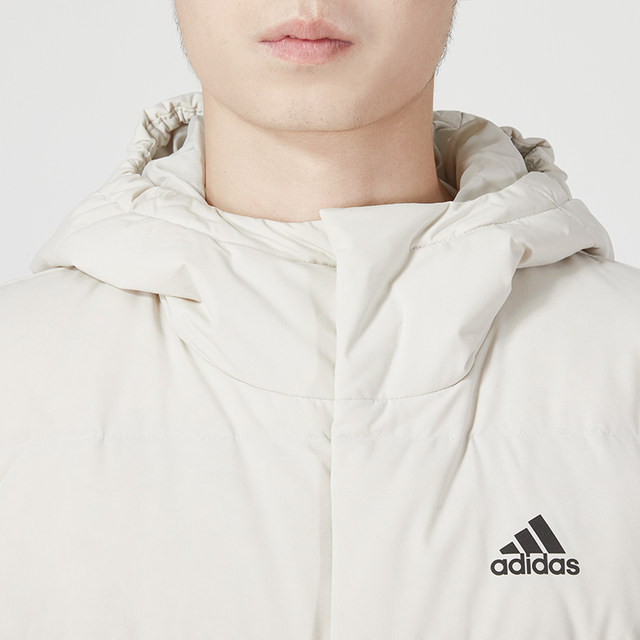 Adidas ສີຂາວ Hooded Down Jacket ຜູ້ຊາຍລະດູຫນາວ 2023 ເສື້ອກິລາໃຫມ່ອົບອຸ່ນ Jacket HG4886