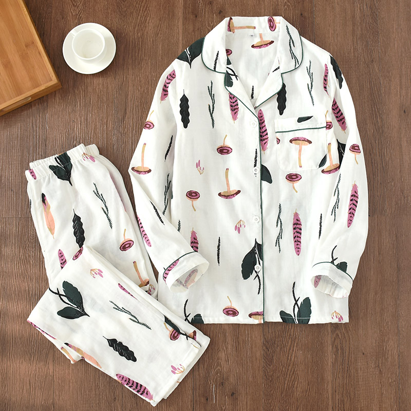 Đồ ngủ nam nữ cotton mùa xuân và hè đôi gạc quần đôi mẫu Nhật Bản phục vụ tại nhà mùa hè đơn giản đồ bộ mặc nhà cao cấp