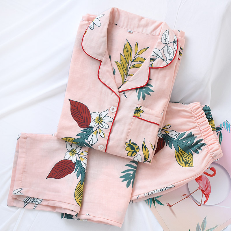 Đồ ngủ nam nữ cotton mùa xuân và hè đôi gạc quần đôi mẫu Nhật Bản phục vụ tại nhà mùa hè đơn giản đồ bộ mặc nhà cao cấp