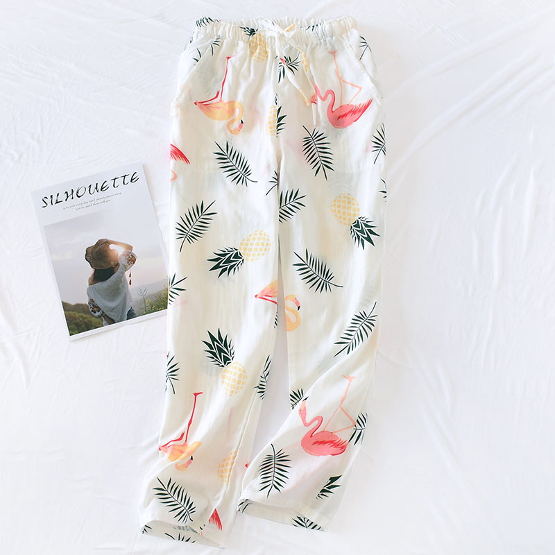 Mùa xuân và mùa thu mùa thu pyjama quần nữ đan nam cotton nhà quần cotton đôi gạc quần lỏng lẻo quần thể thao