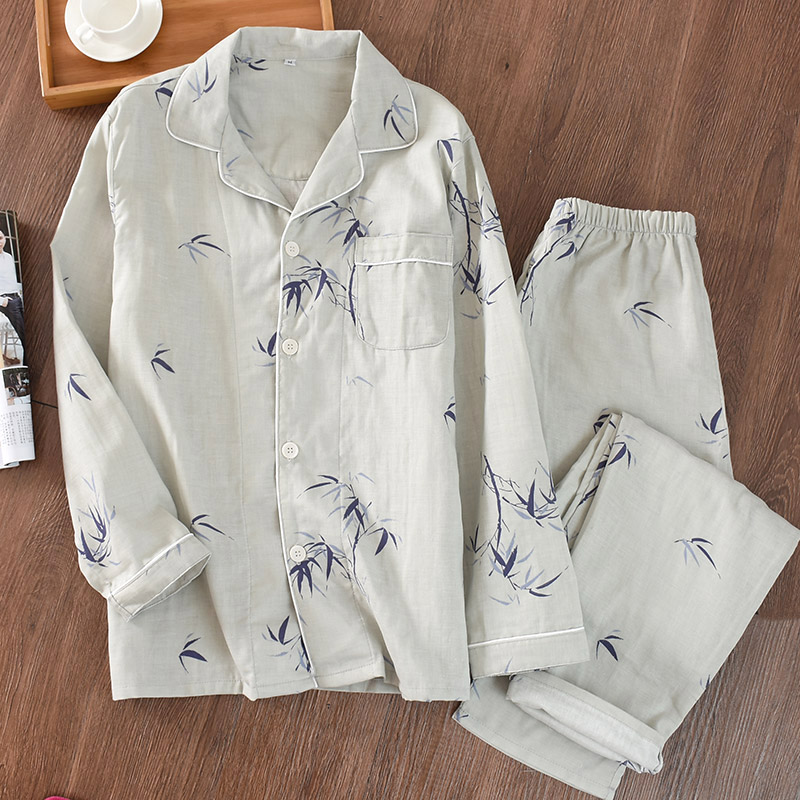 Đồ ngủ nam nữ cotton mùa xuân và hè đôi gạc quần đôi mẫu Nhật Bản phục vụ tại nhà mùa hè đơn giản đồ bộ mặc nhà cao cấp
